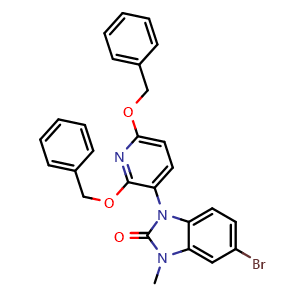 Chemical structure of 1-(2,6-Bis(benzyloxy)pyridin-3-yl)-5-bromo-3-methyl-1,3-dihydro-2H-benzo[d]imidazol-2-one , CAS 2756318-16-6, AChemBlock AD281547