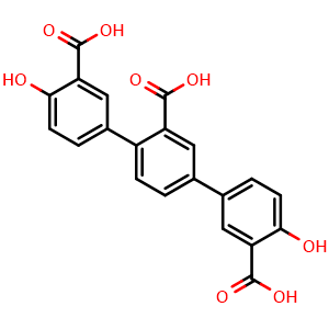 Chemical structure of 4,4''-Dihydroxy-[1,1':4',1''-terphenyl]-2',3,3''-tricarboxylic acid , CAS 2710283-10-4, AChemBlock AD281549