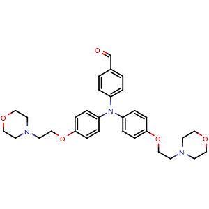 Chemical structure of 4-(Bis(4-(2-morpholinoethoxy)phenyl)amino)benzaldehyde , CAS 2408842-37-3, AChemBlock AD281550
