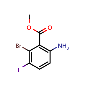 Chemical structure of Methyl 6-amino-2-bromo-3-iodobenzoate , CAS 2090448-90-9, AChemBlock AD281570