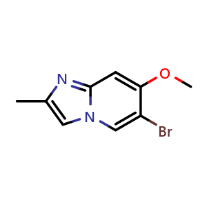 Chemical structure of 6-Bromo-7-methoxy-2-methylimidazo[1,2-a]pyridine , CAS 2743342-86-9, AChemBlock AD281580