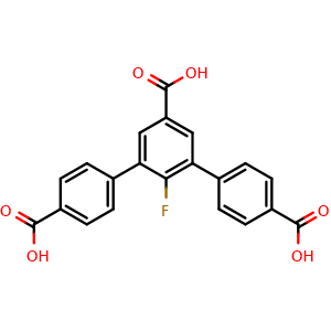 Chemical structure of 2'-Fluoro-[1,1':3',1''-terphenyl]-4,4'',5'-tricarboxylic acid , CAS 2305899-75-4, AChemBlock AD281585