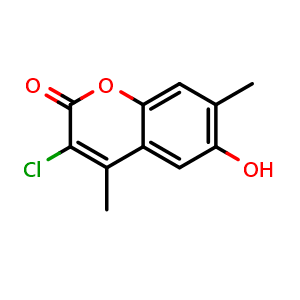 Chemical structure of 3-Chloro-6-hydroxy-4,7-dimethyl-2H-1-benzopyran-2-one , CAS 156638-48-1, AChemBlock AD281589