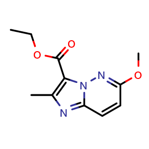 Chemical structure of Ethyl 6-methoxy-2-methylimidazo[1,2-b]pyridazine-3-carboxylate , CAS 17240-37-8, AChemBlock AD281590