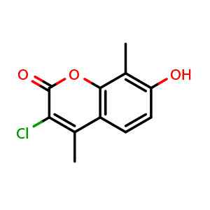 Chemical structure of 3-Chloro-7-hydroxy-4,8-dimethylchromen-2-one , CAS 91064-04-9, AChemBlock AD281592