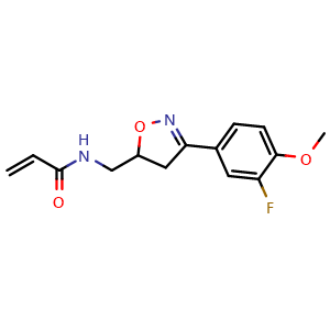 Chemical structure of N-[[3-(3-Fluoro-4-methoxyphenyl)-4,5-dihydro-5-isoxazolyl]methyl]-2-propenamide , CAS 2415426-47-8, AChemBlock AD281603