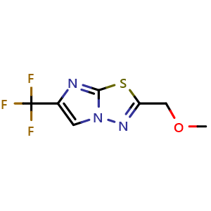 Chemical structure of 2-(Methoxymethyl)-6-(trifluoromethyl)imidazo[2,1-b][1,3,4]thiadiazole , CAS 1294001-16-3, AChemBlock AD281604