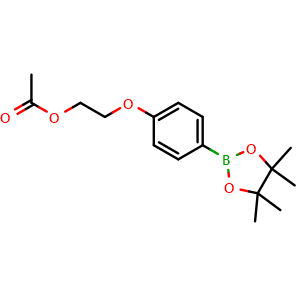 Chemical structure of 2-(4-(4,4,5,5-Tetramethyl-1,3,2-dioxaborolan-2-yl)phenoxy)ethyl acetate , CAS 2724208-33-5, AChemBlock AD281609