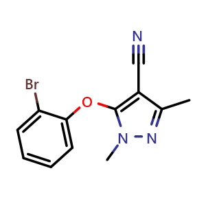 Chemical structure of 5-(2-Bromophenoxy)-1,3-dimethyl-1H-pyrazole-4-carbonitrile , CAS 1378878-41-1, AChemBlock AD281634