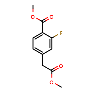 Chemical structure of Methyl 3-fluoro-4-(methoxycarbonyl)benzeneacetate , CAS 1324054-59-2, AChemBlock AD281649