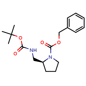 Chemical structure of Benzyl (S)-2-(((tert-butoxycarbonyl)amino)methyl)pyrrolidine-1-carboxylate , CAS 141774-69-8, AChemBlock AD281654