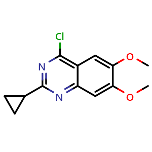Chemical structure of 4-Chloro-2-cyclopropyl-6,7-dimethoxyquinazoline , CAS 1448676-37-6, AChemBlock AD281657