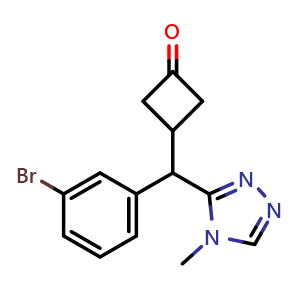 Chemical structure of 3-[(3-Bromophenyl)(4-methyl-4H-1,2,4-triazol-3-yl)methyl]cyclobutanone , CAS 2853570-55-3, AChemBlock AD281683