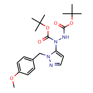 Chemical structure of di-tert-Butyl 1-(1-(4-methoxybenzyl)-1H-pyrazol-5-yl)hydrazine-1,2-dicarboxylate , CAS 3033558-37-8, AChemBlock AD281687