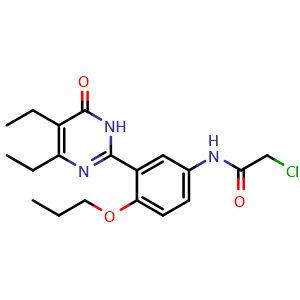 Chemical structure of 2-Chloro-N-[3-(4,5-diethyl-1,6-dihydro-6-oxo-2-pyrimidinyl)-4-propoxyphenyl]acetamide , CAS 1229018-85-2, AChemBlock AD281692