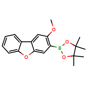 Chemical structure of 2-(2-Methoxydibenzo[b,d]furan-3-yl)-4,4,5,5-tetramethyl-1,3,2-dioxaborolane , CAS 2983878-00-6, AChemBlock AD281694