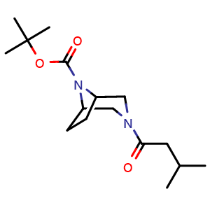 Chemical structure of 1,1-Dimethylethyl 3-(3-methyl-1-oxobutyl)-3,8-diazabicyclo[3.2.1]octane-8-carboxylate , CAS 2859309-08-1, AChemBlock AD281695