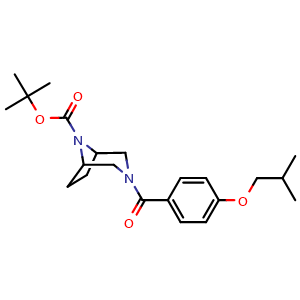 Chemical structure of 1,1-Dimethylethyl 3-[4-(2-methylpropoxy)benzoyl]-3,8-diazabicyclo[3.2.1]octane-8-carboxylate , CAS 2861070-08-6, AChemBlock AD281696