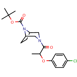 Chemical structure of 1,1-Dimethylethyl 3-[2-(4-chlorophenoxy)-1-oxopropyl]-3,8-diazabicyclo[3.2.1]octane-8-carboxylate , CAS 2849001-10-9, AChemBlock AD281698