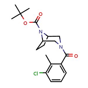 Chemical structure of 1,1-Dimethylethyl 3-(3-chloro-2-methylbenzoyl)-3,8-diazabicyclo[3.2.1]octane-8-carboxylate , CAS 2863728-79-2, AChemBlock AD281699