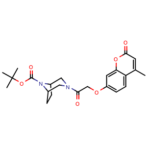 Chemical structure of 1,1-Dimethylethyl 3-[2-[(4-methyl-2-oxo-2H-1-benzopyran-7-yl)oxy]acetyl]-3,8-diazabicyclo[3.2.1]octane-8-carboxylate , CAS 2861679-13-0, AChemBlock AD281700