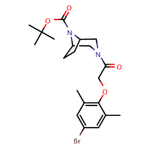Chemical structure of 1,1-Dimethylethyl 3-[2-(4-bromo-2,6-dimethylphenoxy)acetyl]-3,8-diazabicyclo[3.2.1]octane-8-carboxylate , CAS 2856167-37-6, AChemBlock AD281701