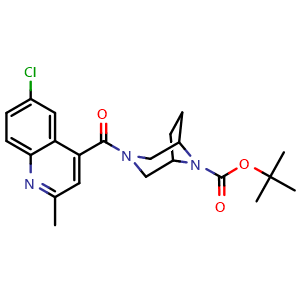 Chemical structure of 1,1-Dimethylethyl 3-[(6-chloro-2-methyl-4-quinolinyl)carbonyl]-3,8-diazabicyclo[3.2.1]octane-8-carboxylate , CAS 2860033-58-3, AChemBlock AD281702
