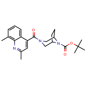 Chemical structure of 1,1-Dimethylethyl 3-[(2,8-dimethyl-4-quinolinyl)carbonyl]-3,8-diazabicyclo[3.2.1]octane-8-carboxylate , CAS 2847606-56-6, AChemBlock AD281703
