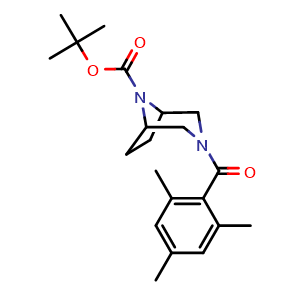 Chemical structure of 1,1-Dimethylethyl 3-(2,4,6-trimethylbenzoyl)-3,8-diazabicyclo[3.2.1]octane-8-carboxylate , CAS 2864378-67-4, AChemBlock AD281704