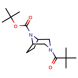 Chemical structure of 1,1-Dimethylethyl 3-(2,2-dimethyl-1-oxopropyl)-3,8-diazabicyclo[3.2.1]octane-8-carboxylate , CAS 1824468-68-9, AChemBlock AD281715