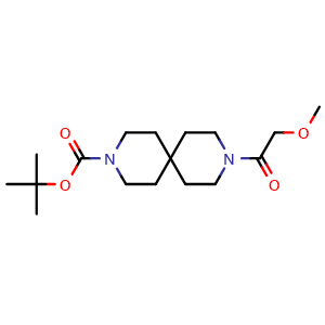 Chemical structure of 1,1-Dimethylethyl 9-(2-methoxyacetyl)-3,9-diazaspiro[5.5]undecane-3-carboxylate , CAS 2094273-53-5, AChemBlock AD281719