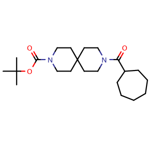 Chemical structure of 1,1-Dimethylethyl 9-(cycloheptylcarbonyl)-3,9-diazaspiro[5.5]undecane-3-carboxylate , CAS 2788792-31-2, AChemBlock AD281725