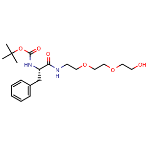Chemical structure of tert-Butyl (S)-(1-((2-(2-(2-hydroxyethoxy)ethoxy)ethyl)amino)-1-oxo-3-phenylpropan-2-yl)carbamate , CAS 3031102-02-7, AChemBlock AD281727