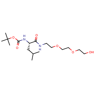 Chemical structure of tert-Butyl (S)-(1-((2-(2-(2-hydroxyethoxy)ethoxy)ethyl)amino)-4-methyl-1-oxopentan-2-yl)carbamate , CAS 3031101-97-7, AChemBlock AD281728