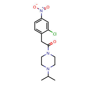 Chemical structure of 2-(2-Chloro-4-nitrophenyl)-1-[4-(1-methylethyl)-1-piperazinyl]ethanone , CAS 2996217-13-9, AChemBlock AD281730