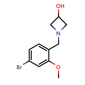 Chemical structure of 1-[(4-Bromo-2-methoxyphenyl)methyl]-3-azetidinol , CAS 2001080-15-3, AChemBlock AD281738
