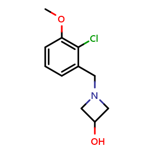 Chemical structure of 1-[(2-Chloro-3-methoxyphenyl)methyl]-3-azetidinol , CAS 2327081-61-6, AChemBlock AD281739