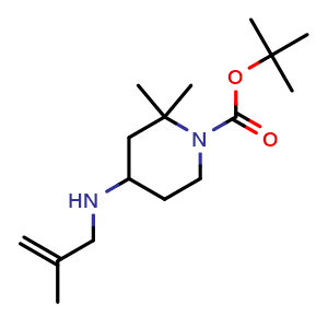 Chemical structure of 1,1-Dimethylethyl 2,2-dimethyl-4-[(2-methyl-2-propen-1-yl)amino]-1-piperidinecarboxylate , CAS 2016474-41-0, AChemBlock AD281741