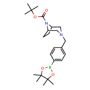 Chemical structure of 1,1-Dimethylethyl 3-[[4-(4,4,5,5-tetramethyl-1,3,2-dioxaborolan-2-yl)phenyl]methyl]-3,8-diazabicyclo[3.2.1]octane-8-carboxylate , CAS 2755772-81-5, AChemBlock AD281743