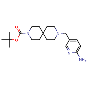 Chemical structure of 1,1-Dimethylethyl 9-[(6-amino-3-pyridinyl)methyl]-3,9-diazaspiro[5.5]undecane-3-carboxylate , CAS 2035072-07-0, AChemBlock AD281744