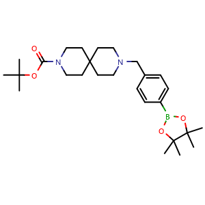 Chemical structure of tert-Butyl 9-(4-(4,4,5,5-tetramethyl-1,3,2-dioxaborolan-2-yl)benzyl)-3,9-diazaspiro[5.5]undecane-3-carboxylate , CAS 2978621-36-0, AChemBlock AD281746