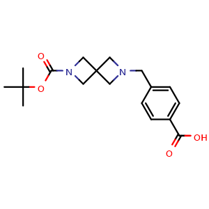 Chemical structure of 4-((6-(tert-Butoxycarbonyl)-2,6-diazaspiro[3.3]heptan-2-yl)methyl)benzoic acid , CAS 2230912-73-7, AChemBlock AD281751
