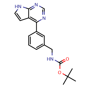 Chemical structure of tert-Butyl (3-(7H-pyrrolo[2,3-d]pyrimidin-4-yl)benzyl)carbamate , CAS 2921922-18-9, AChemBlock AD281753