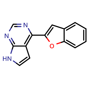 Chemical structure of 4-(2-Benzofuranyl)-7H-pyrrolo[2,3-d]pyrimidine , CAS 1851314-58-3, AChemBlock AD281754