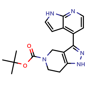 Chemical structure of tert-Butyl 3-(1H-pyrrolo[2,3-b]pyridin-4-yl)-1,4,6,7-tetrahydro-5H-pyrazolo[4,3-c]pyridine-5-carboxylate , CAS 2913219-27-7, AChemBlock AD281757