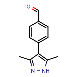 Chemical structure of 4-(3,5-Dimethyl-1H-pyrazol-4-yl)benzaldehyde , CAS 1290691-52-9, AChemBlock AD281773