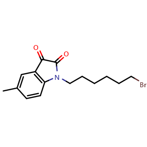 Chemical structure of 1-(6-Bromohexyl)-5-methyl-1H-indole-2,3-dione , CAS 1333514-63-8, AChemBlock AD281777
