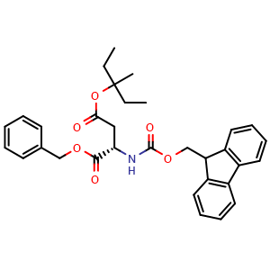 Chemical structure of 4-(1-Ethyl-1-methylpropyl) 1-(phenylmethyl) N-[(9H-fluoren-9-ylmethoxy)carbonyl]-L-aspartate , CAS 180675-10-9, AChemBlock AD281778