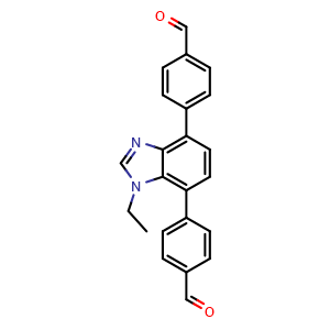 Chemical structure of 4,4'-(1-Ethyl-1H-benzo[d]imidazole-4,7-diyl)dibenzaldehyde , CAS 2750707-50-5, AChemBlock AD281793
