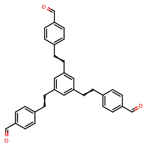 Chemical structure of 4,4',4''-(Benzene-1,3,5-triyltris(ethene-2,1-diyl))tribenzaldehyde , CAS 252188-98-0, AChemBlock AD281796
